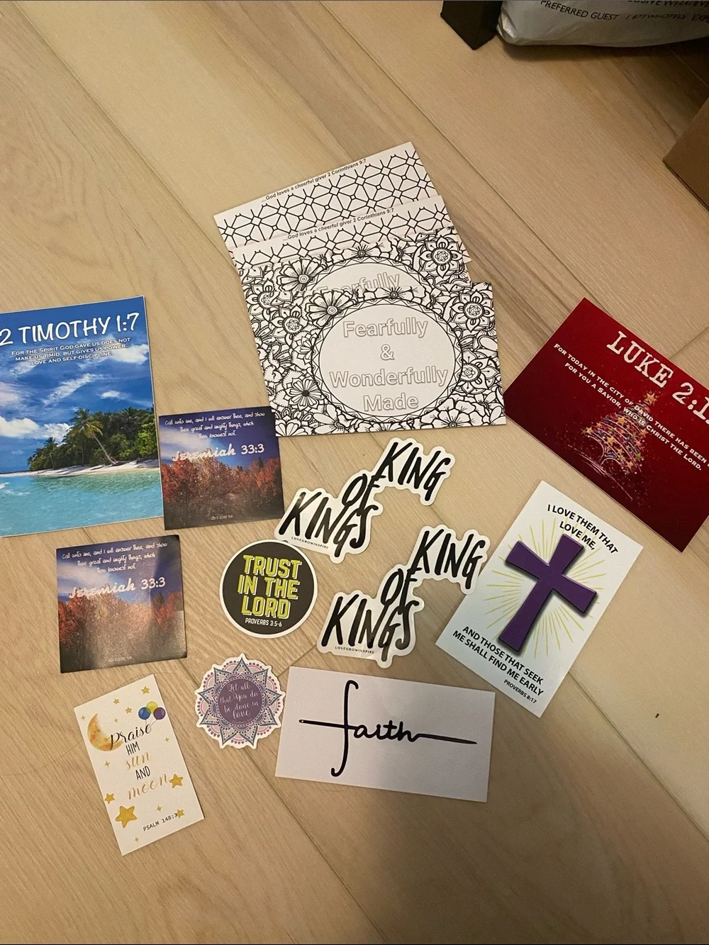 Religious Sticker & Coloring Card Assortment - Purple Cross, Faith & Scripture